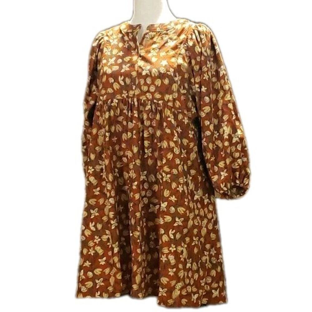 Umgee Floral Babydoll Dress Large Corduroy Tiered Snap Front Boho Cottagecore
